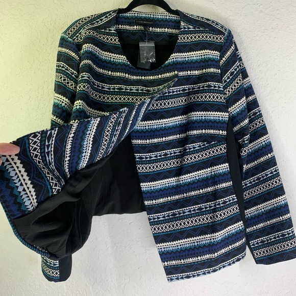LANE BRYANT Black & Teal Geometric Aztec Stripe Long Sleeve Blazer Jacket-NWT‎ - Picture 8 of 16